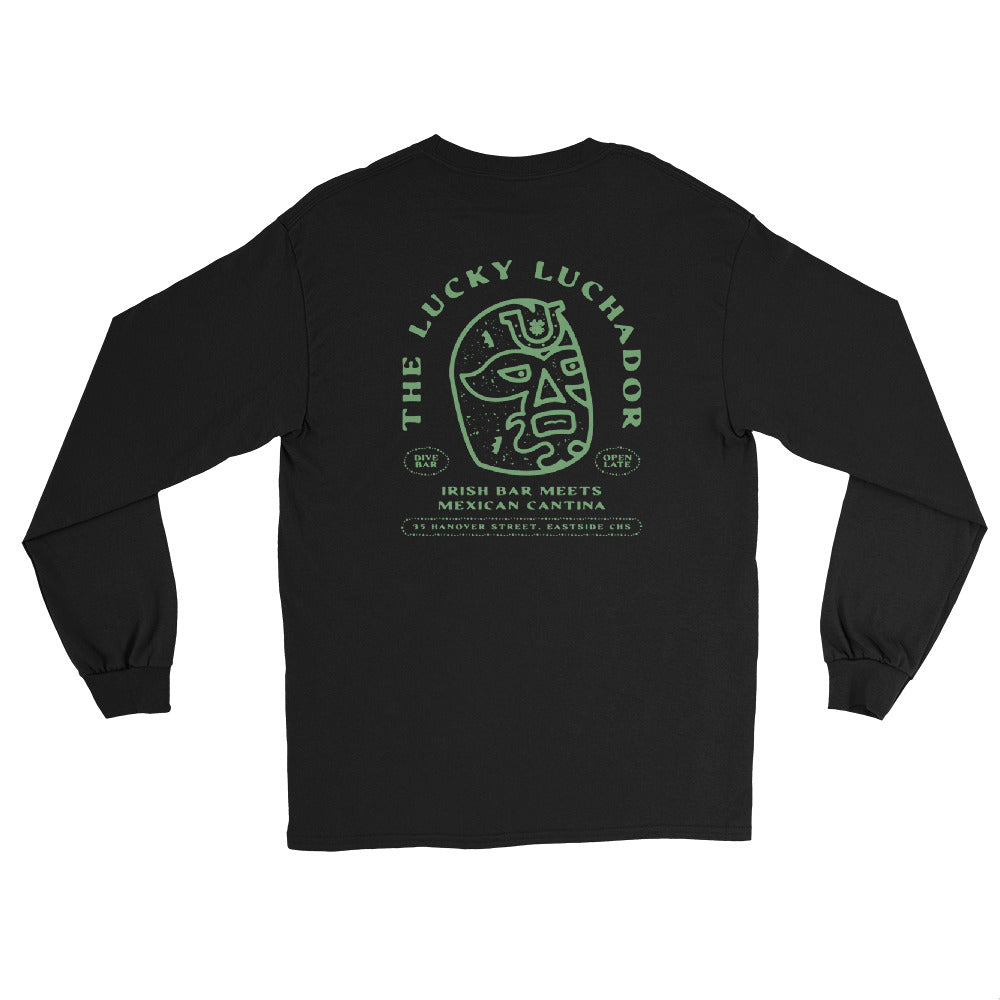 Green Lucky Luchador Head Men’s Long Sleeve Shirt