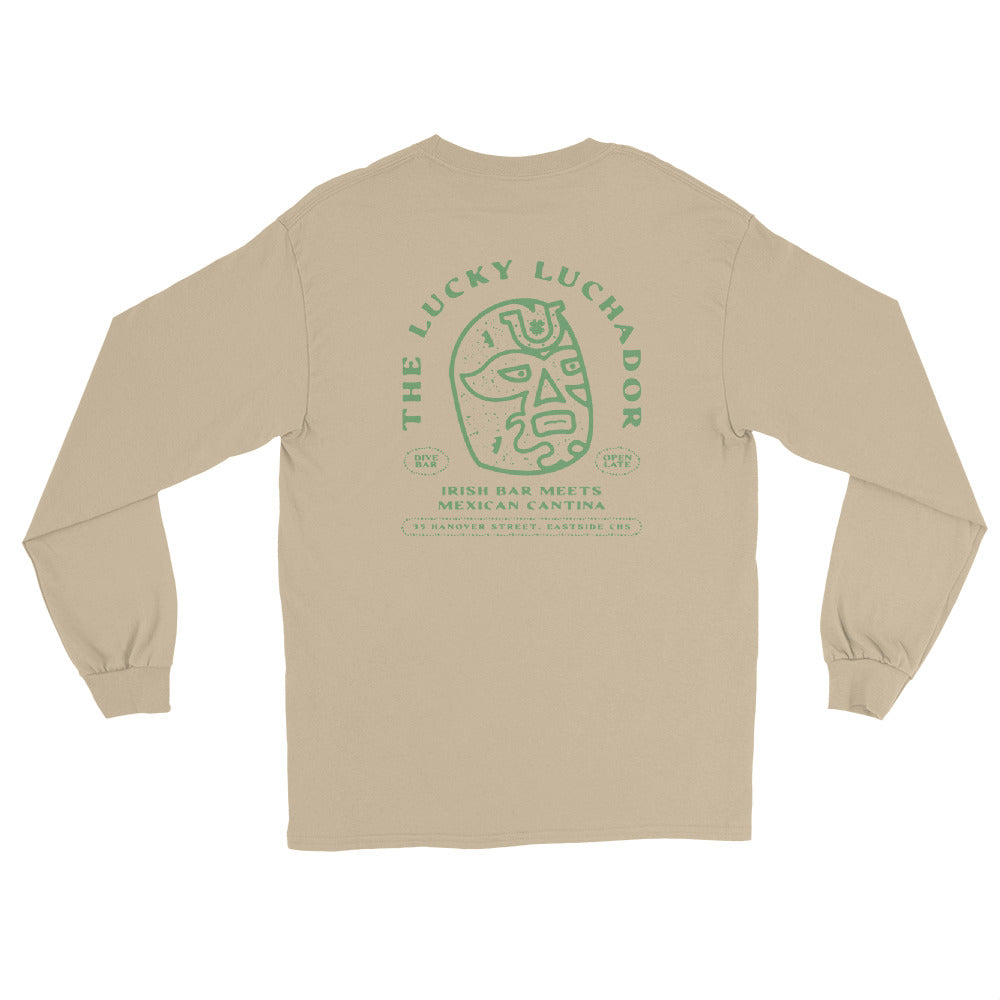 Green Lucky Luchador Head Men’s Long Sleeve Shirt