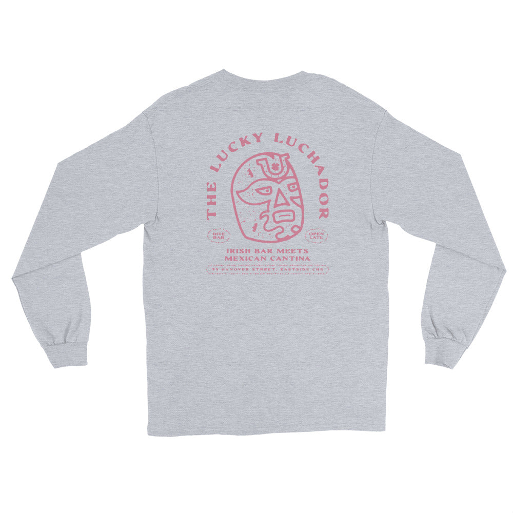 Pink Lucky Luchador Head Men’s Long Sleeve Shirt