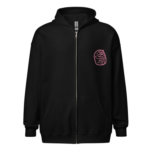 Pink Lucky Luchador Head Unisex heavy blend zip hoodie