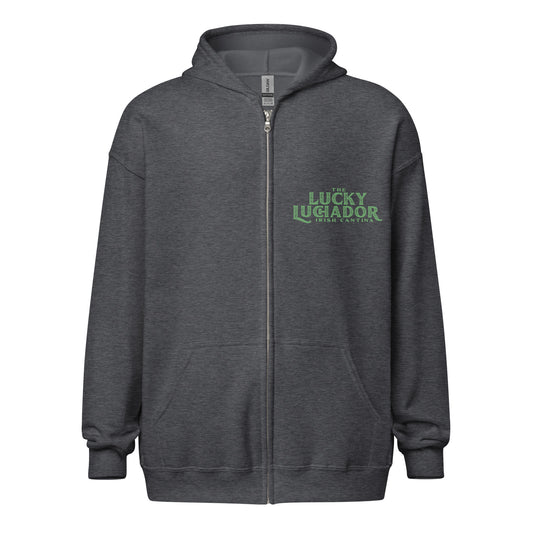 Green Lucky Luchador Boxing Gloves Unisex heavy blend zip hoodie